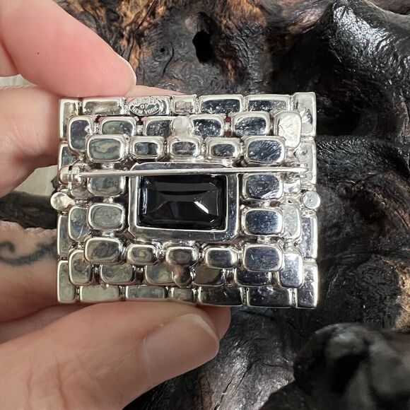 Vintage Signed Kramer of NY Blue Rhinestone Brooch Recessed Shadowbox Statement - Picture 14 of 16